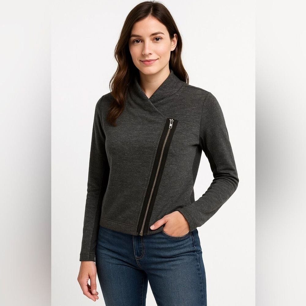 Armani Exchange Womens Moto Jacket Charcoal Gray Asymmetrical Zip Size Medium